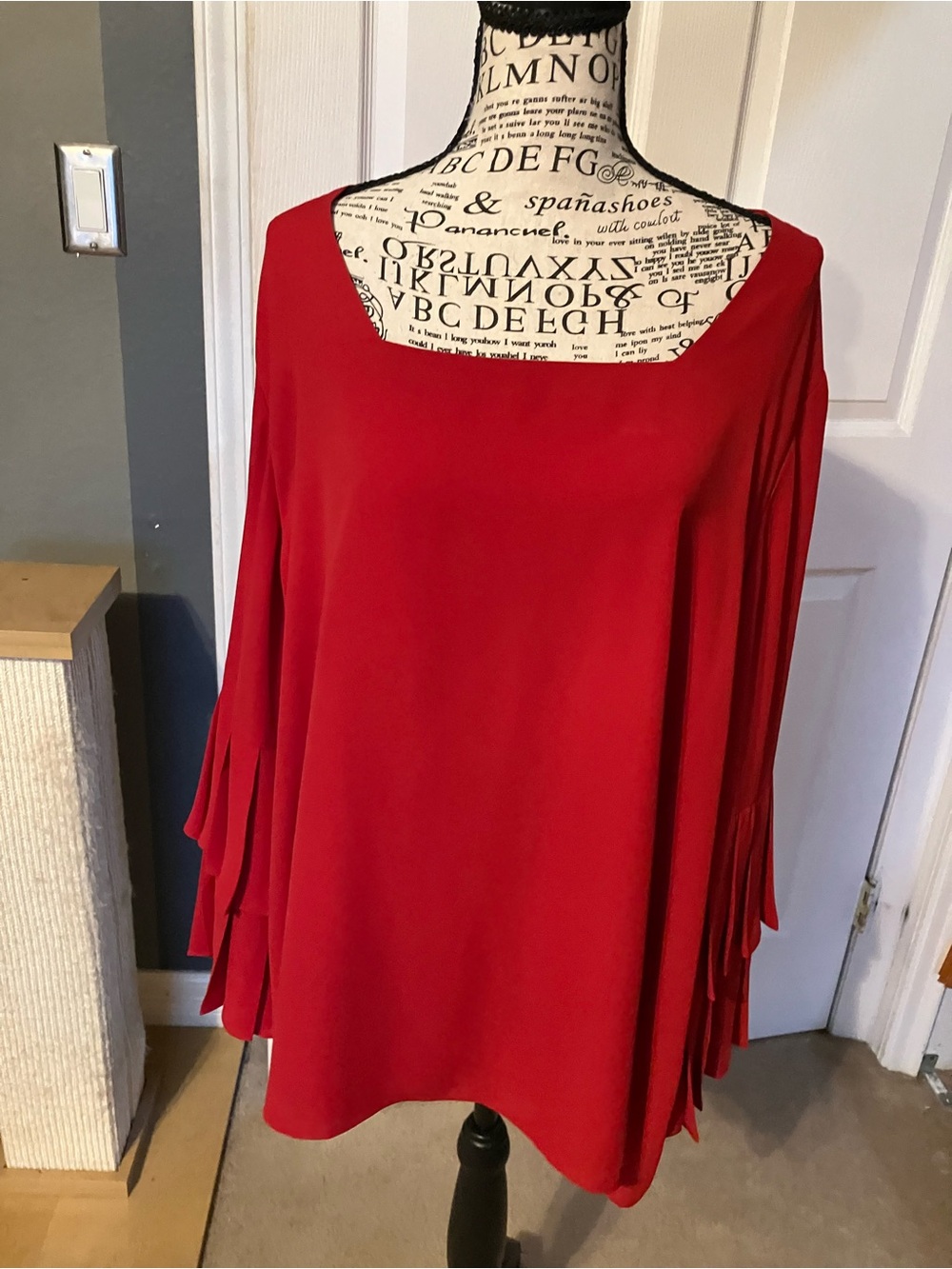 Alfani Red Square Neck Tunic with Layered Sleeves